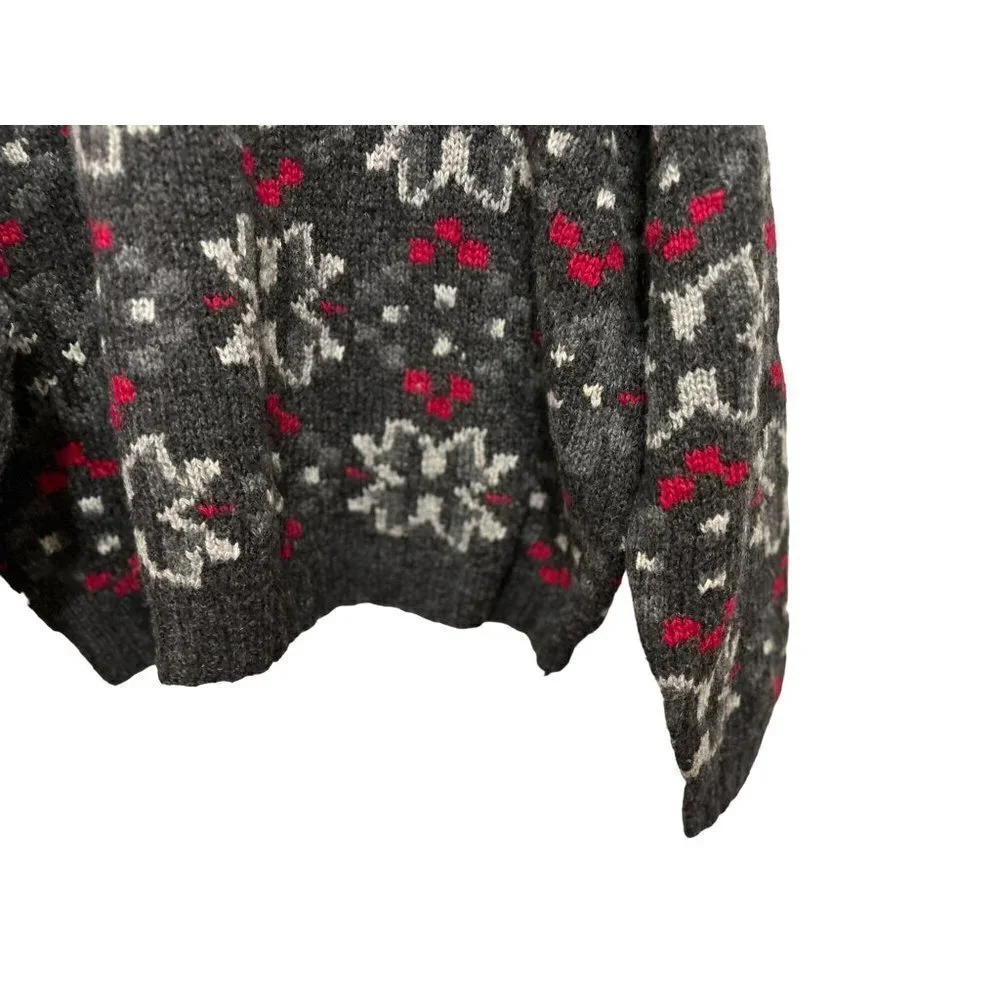 J.Crew 100% Wool Knitted Nordick Crewneck Pullover Sweater Red Gray Size L
